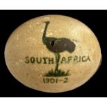 Boer War Trench Art, hand painted Ostrich egg painted with an Ostrich design and ‘South Africa