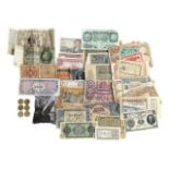 Mixed World coins and banknotes, mainly 20th Century in mixed condition, coins (50), notes (53).