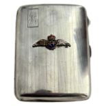 RAF Royal Air Force Silver Cigarette Case with applied enamel RAF winged badge. Hallmarked to