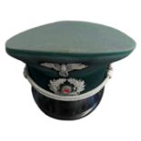 German Second World War visor cap, J.G. Schmidt jun Söhne label attached to interior.