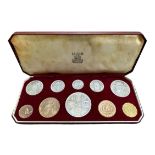 1953 Elizabeth II crown to farthing 10 coin boxed proof set.