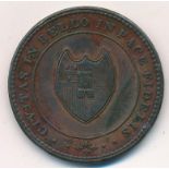 1811 Worcester copper penny token. Obv. Worcester City Arms to centre with legend "CIVITAS IN