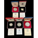 Collection of boxed silver proofs FDC (5), to include boxed piedfort silver proof FDC £2 1996, boxed