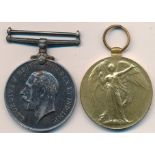 First World War – Thomas E Sabin - First World War British War Medal & Victory Medal pair awarded