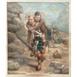 Boer War, framed print entitled ‘The Wounded Comrade: An incident in the Battle of Dargai’,