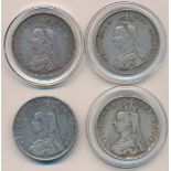 Range of double florins (4), generally fine with 1887, 1889 (2) and 1890.