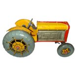 Mettoy red & yellow tinplate tractor.