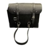 Locomotive driver's bag, black leather satchel with two straps and buckles and metal corner