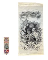 Pair of Royal silk commemorative items to include; 1887 Thomas Stevens Queen Victoria Golden Jubilee