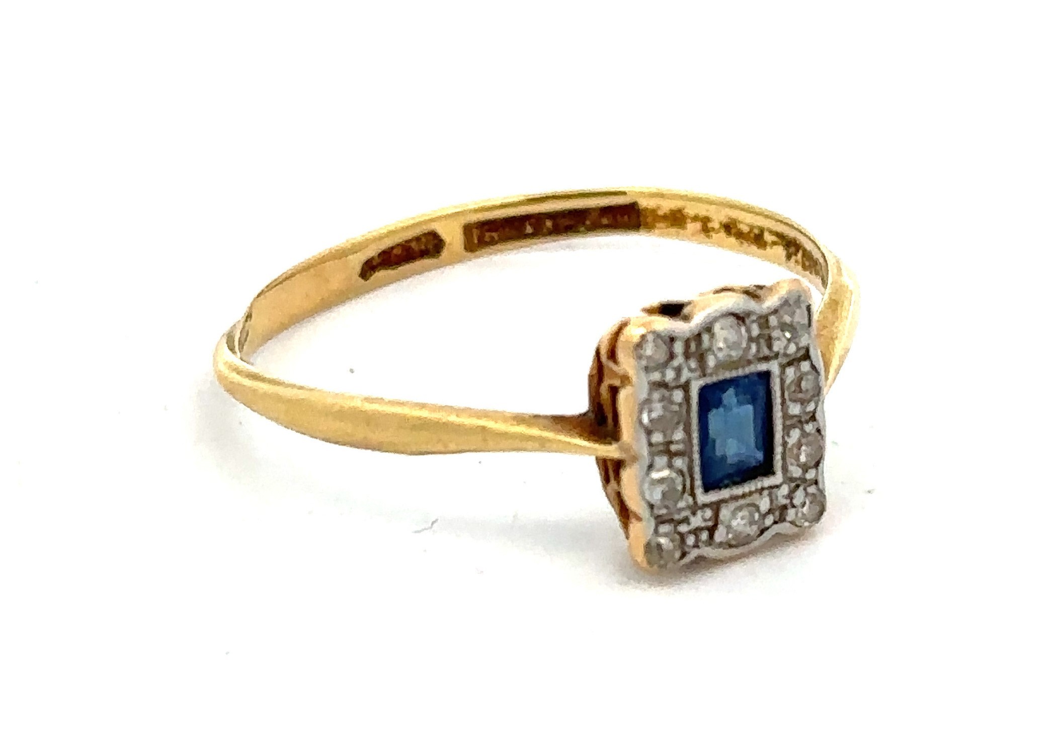 An Art Deco sapphire and diamond ring stamped 18ct and platinum, size Q. Weight 2.05g. Please see - Image 3 of 5