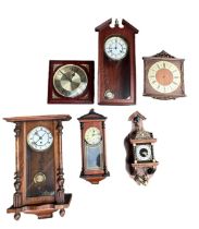 A collection of six wall clocks, one by Metamec, one by Acctim etc, af.