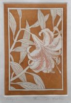 Nancy Leslie (American, Contemporary), ‘Lily’ colour etching, signed, titled and numbered in pencil.