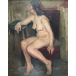 Peter Thorneycroft (British, 1909-1994) attributed to, Large seated female nude, oil on canvas,
