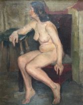 Peter Thorneycroft (British, 1909-1994) attributed to, Large seated female nude, oil on canvas,