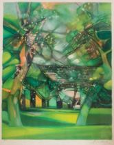 Camille Hilaire (French, 1916-2004), Untitled green colour abstract lithograph, signed in pencil