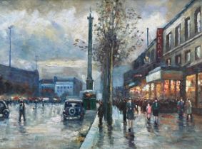 Johnny Gaston (British, b. 1955), Paris Street Scene, oil on board painting of a Parisian Street