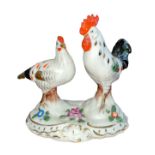 Samson porcelain, Cockerel & Hen porcelain figural pair, hand painted in Chelsea porcelain style,