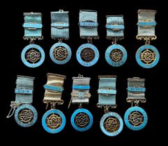 Collection of Masonic silver Centenary jewels (10), all hallmarked, with jewels to Lodge True