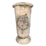 Terracotta planter with applied leaf decoration to either side. Height 32cm.