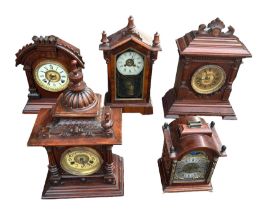 A collection of five wooden mantle clocks, with one Dutch clock by Franz Hermle, The "Greenwich"