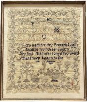 Framed and glazed early 19th Century Embroidery Sampler by Jane Spawton 1801. Floral design to