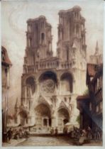 James Alphege Brewer (British, 1881-1946), ‘Laon Cathedral’ very large etching of Laon.