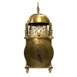 Brass Lantern Clock - D.F.R. Willis Shipston to clock face. Bellstrap supported on four urn