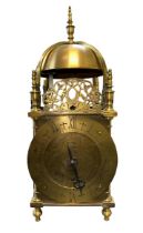Brass Lantern Clock - D.F.R. Willis Shipston to clock face. Bellstrap supported on four urn