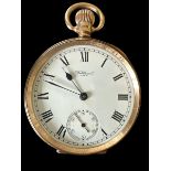 A Waltham 9ct gold open face pocket watch, 15 jewels. No. 22537930. Case by Dennison, Birmingham