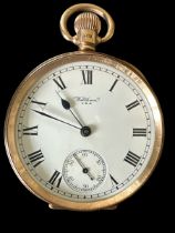 A Waltham 9ct gold open face pocket watch, 15 jewels. No. 22537930. Case by Dennison, Birmingham