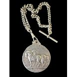 A silver Shire Horse Society medal with 1938 Birmingham hallmarks for Mappin & Webb. On one side two