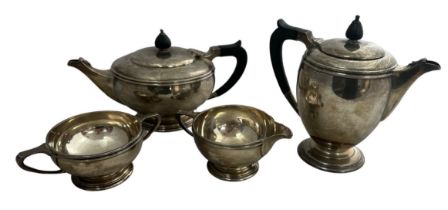 A matching Mappin & Webb four piece tea service with marks for Sheffield 1934. Comprising of a