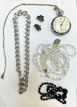 Ingersoll Triumph pocket watch, jewellery including a silver necklace with matching clip-on earrings