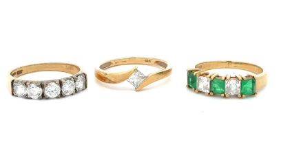 Three paste set 9ct gold rings, all size P. Total weight 8.9g. Please see the buyer's terms and