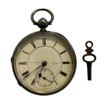 J. B. Yabsley silver pocket watch, white enamelled dial inscribed ‘J B Yabsley London’. Seconds dial