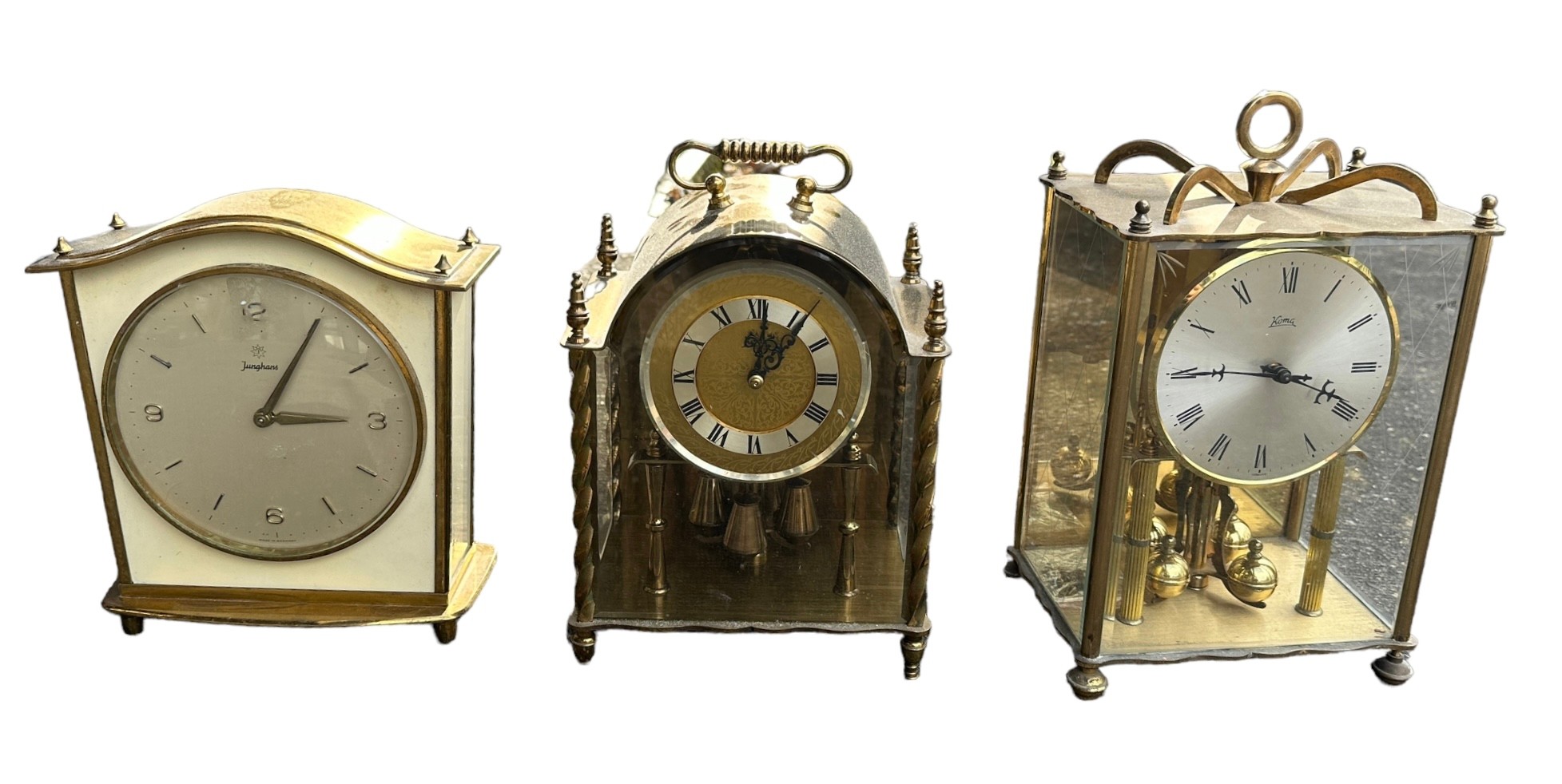 A trio of brass clocks - Kama (2) and Junghans, af.