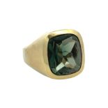A green paste signet ring stamped 585, Size T. Weight 9.43g. Please see the buyer's terms and
