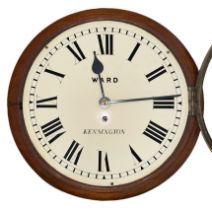 Victorian Ward Kensington wooden wall clock, 11.5” dial painted with Roman numerals, total