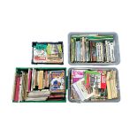 Railway books etc (200+) in four fruit trays, with ranges of hardback books, paperbacks, pocket