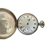 An American Waltham full hunter pocket watch with white enamel dial, Roman numeral markings and