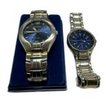 Pair of Stainless Steel watches, both having blue dials, with a boxed Sekonda 50m Quartz Analogue