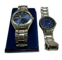 Pair of Stainless Steel watches, both having blue dials, with a boxed Sekonda 50m Quartz Analogue