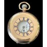 A 9ct half hunter gold pocket watch with Rolex movement. Case diameter approx 48mm. Weight 96.5g.