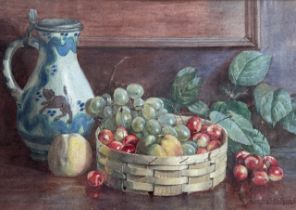 Henry Whitromb (British, b. 1878) – ‘July Fruit’, watercolour still life with fruit bowl,