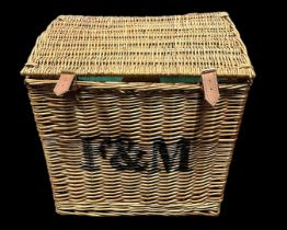 Fortnum and Mason tall wicker hamper basket, generally near mint to excellent, approx. size: H42cm x