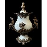 A large late 19th Century European (likely Austrian) crackled porcelain urn / cassolette with gilt