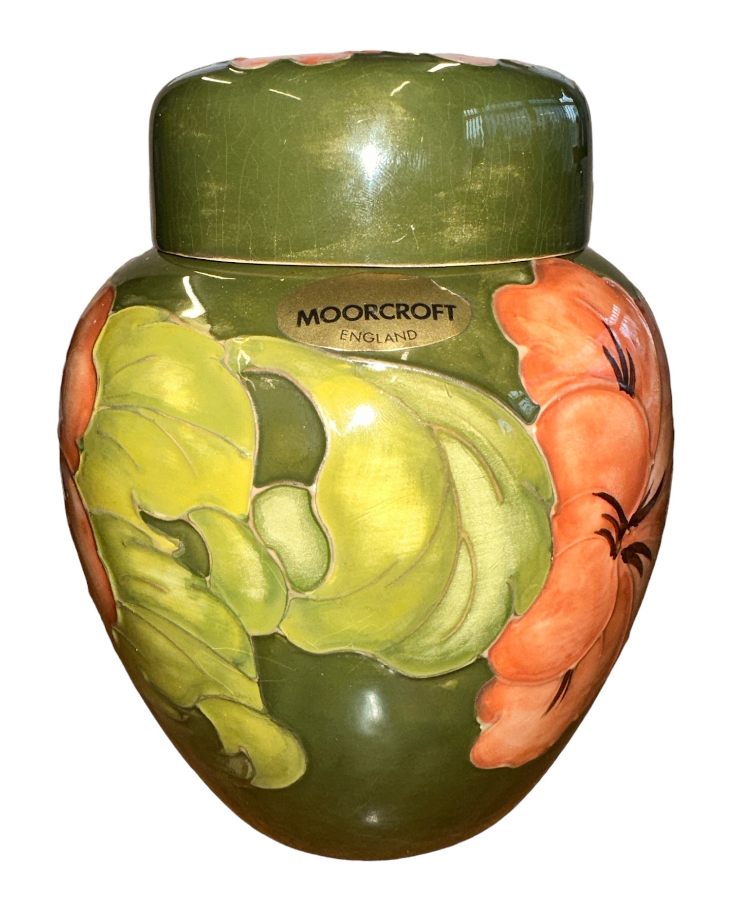 Moorcroft – A Moorcroft Hibiscus pattern ginger jar, WM painted initials and Made in England - Image 2 of 4