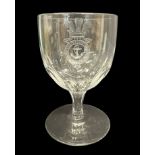 Royal Yacht Osborne, cut glass wine goblet with etched with Cypher and Prince of Wales feathers,