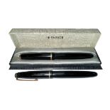 Pair of fountain pens with 14k gold nibs with boxed Parker and unboxed Summit.