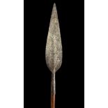 Sudanese, large leaf shaped head long Spear, with flat iron leaf shaped spear head, wooden shaft and